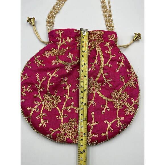 PINK Gold Clutch Silk Bag Boho Formal/POTLI /Purse Applique Beaded SEE ALL - Picture 14 of 16